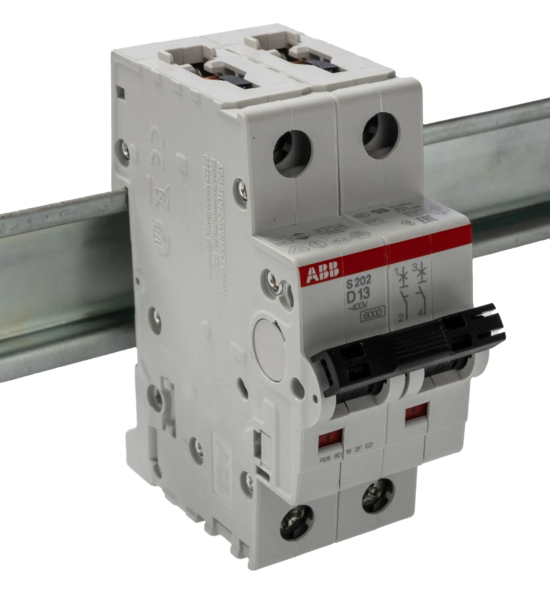 Produktfoto 1 von ABB S200 Miniaturüberlastschalter Typ D, Pol 2-polig 13 A 400 V ac, Abschaltvermögen 6 kA System Pro M Compact 125 V dc