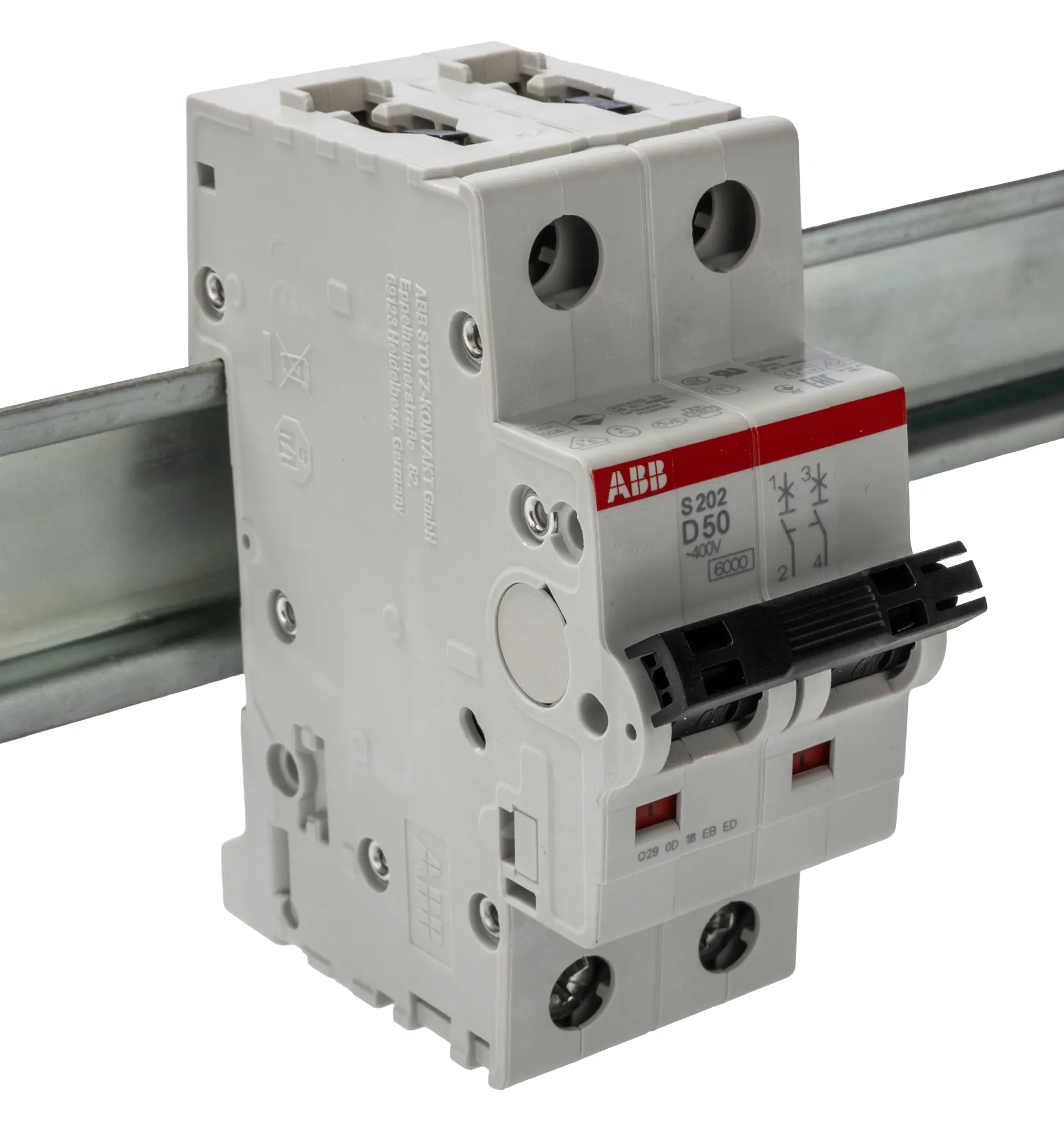 Produktfoto 1 von ABB S200 Miniaturüberlastschalter Typ D, Pol 2-polig 50 A 400 V ac, Abschaltvermögen 6 kA System Pro M Compact 125 V dc
