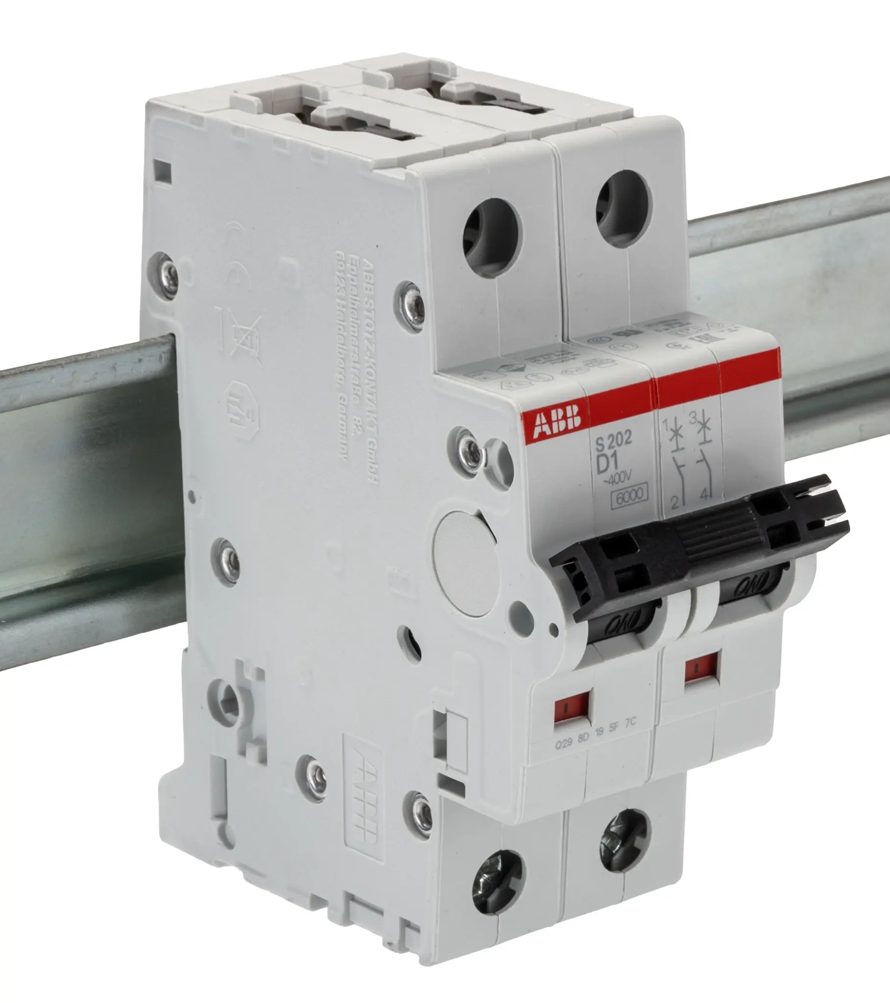 Produktfoto 1 von ABB S200 Miniaturüberlastschalter Typ D, Pol 2-polig 1 A 400 V ac, Abschaltvermögen 6 kA System Pro M Compact 125 V dc