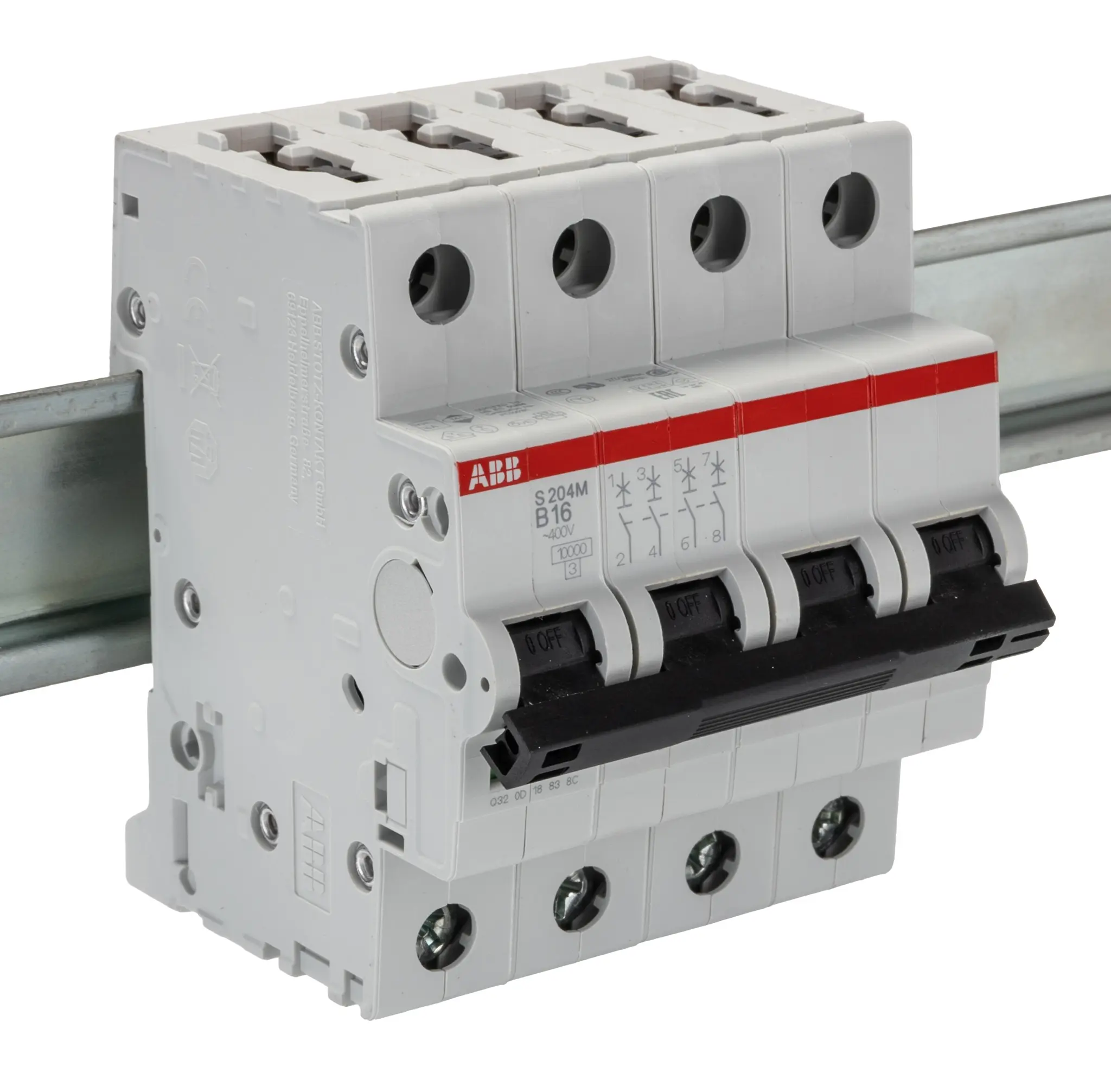 Produktfoto 1 von ABB S200M Miniaturüberlastschalter Typ B, Pol 4-polig 16 A 400 V ac, Abschaltvermögen 10 kA System Pro M Compact