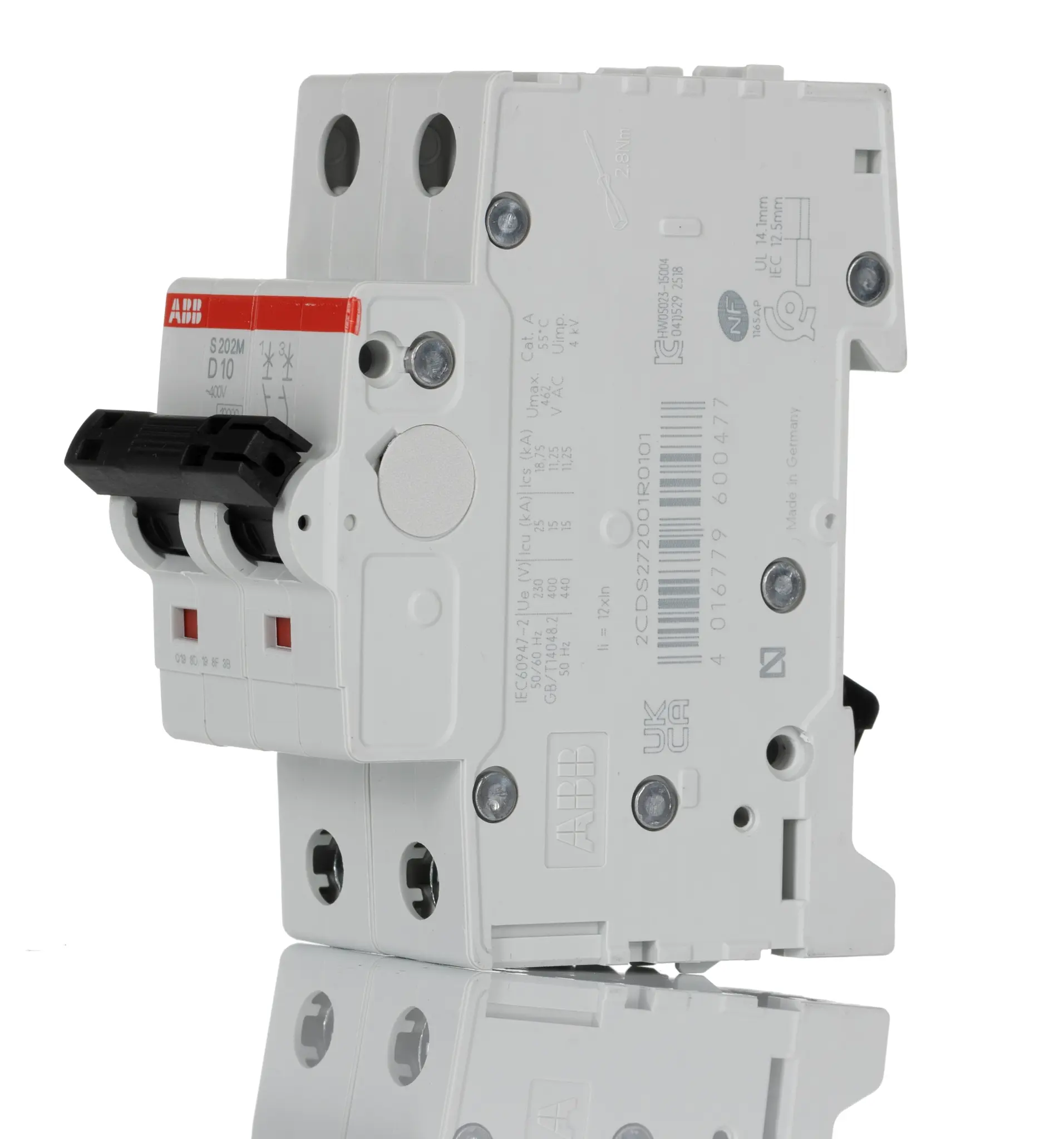 Produktfoto 1 von ABB S200M Miniaturüberlastschalter Typ D, Pol 2-polig 10 A 400 V ac, Abschaltvermögen 10 kA System Pro M Compact 125 V
