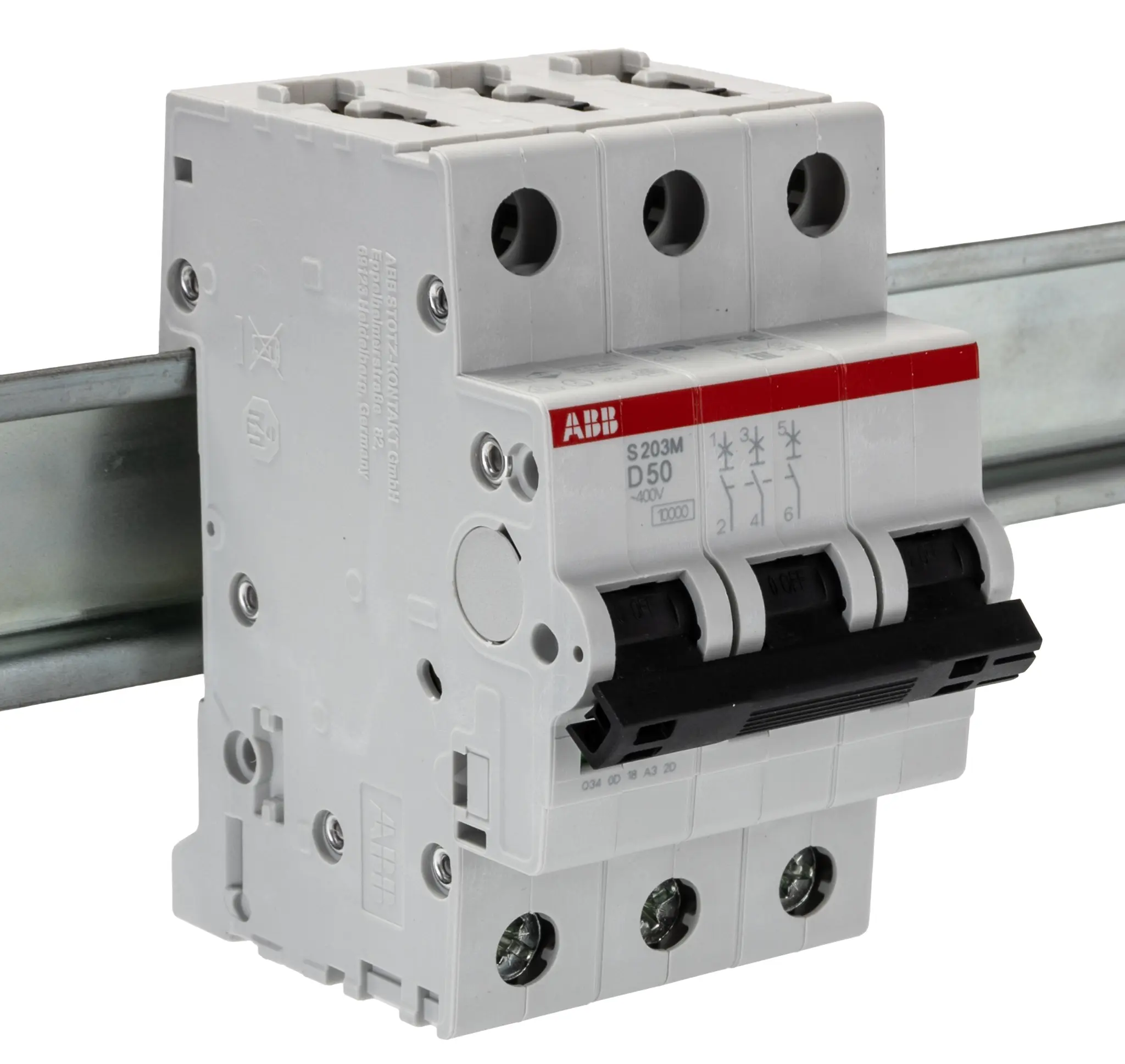 Produktfoto 1 von ABB S200M Miniaturüberlastschalter Typ D, Pol 3-polig 50A 400V ac, Abschaltvermögen 15 kA System Pro M Compact 12 V dc