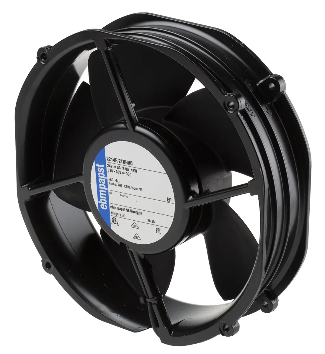 Produktfoto 1 von ebm-papst 2200 FTD Axiallüfter, Kugel, 24V dc / 48 W 2 A, 5000 U/min, 940 m³/h IP20 220 mm 220mm 50.8 mm