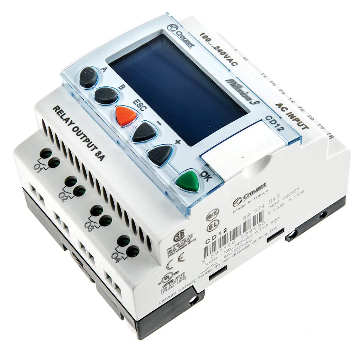 Produktfoto 1 von Crouzet Millenium 3 Logikmodul, 8 Eing. Relais Ausg.Typ Analog, digital Eing.Typ 230 V ac