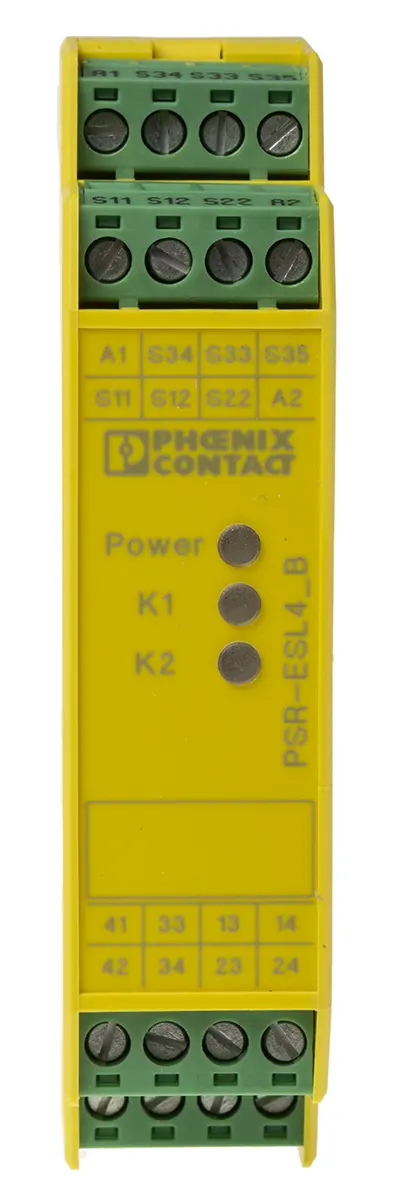 Phoenix Contact PSR-SCP- 24UC/ESL4/3X1/1X2/B Sicherheitsrelais 24V ac/dc, 3 Sicherheitskontakte, 1 Hilfsschalter RoHS,