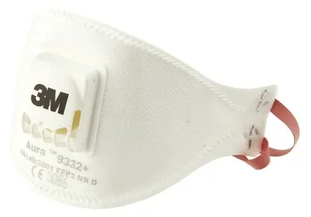Produktfoto 1 von 3M Aura™ 9300+ Staubschutzmaske mit Ventil FFP3 RoHS Weiß 10 pro Paket Stück