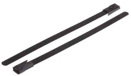 Produktfoto 1 von RS PRO Edelstahl mit Polyesterbeschichtung Kabelbinder Kugelverschluss Schwarz 4.6mm x 100 mm