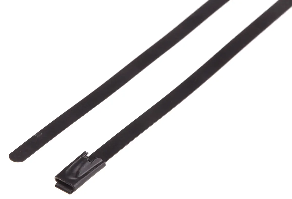 Produktfoto 1 von RS PRO Edelstahl mit Polyesterbeschichtung Kabelbinder Kugelverschluss Schwarz 4.6 mm x 125 mm
