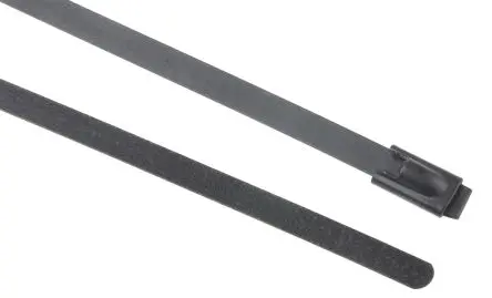 Produktfoto 1 von RS PRO Edelstahl mit Polyesterbeschichtung Kabelbinder Kugelverschluss Schwarz 4.6mm x 680 mm