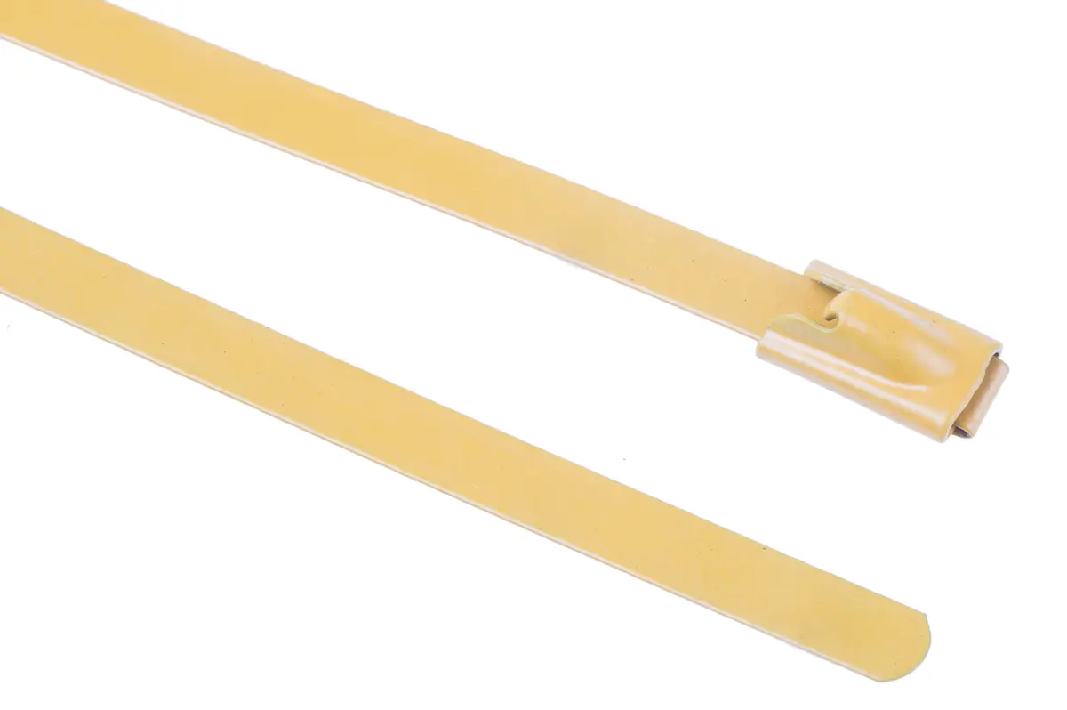 Produktfoto 1 von RS PRO Edelstahl mit Polyesterbeschichtung Kabelbinder Kugelverschluss Gelb 4.6 mm x 200 mm