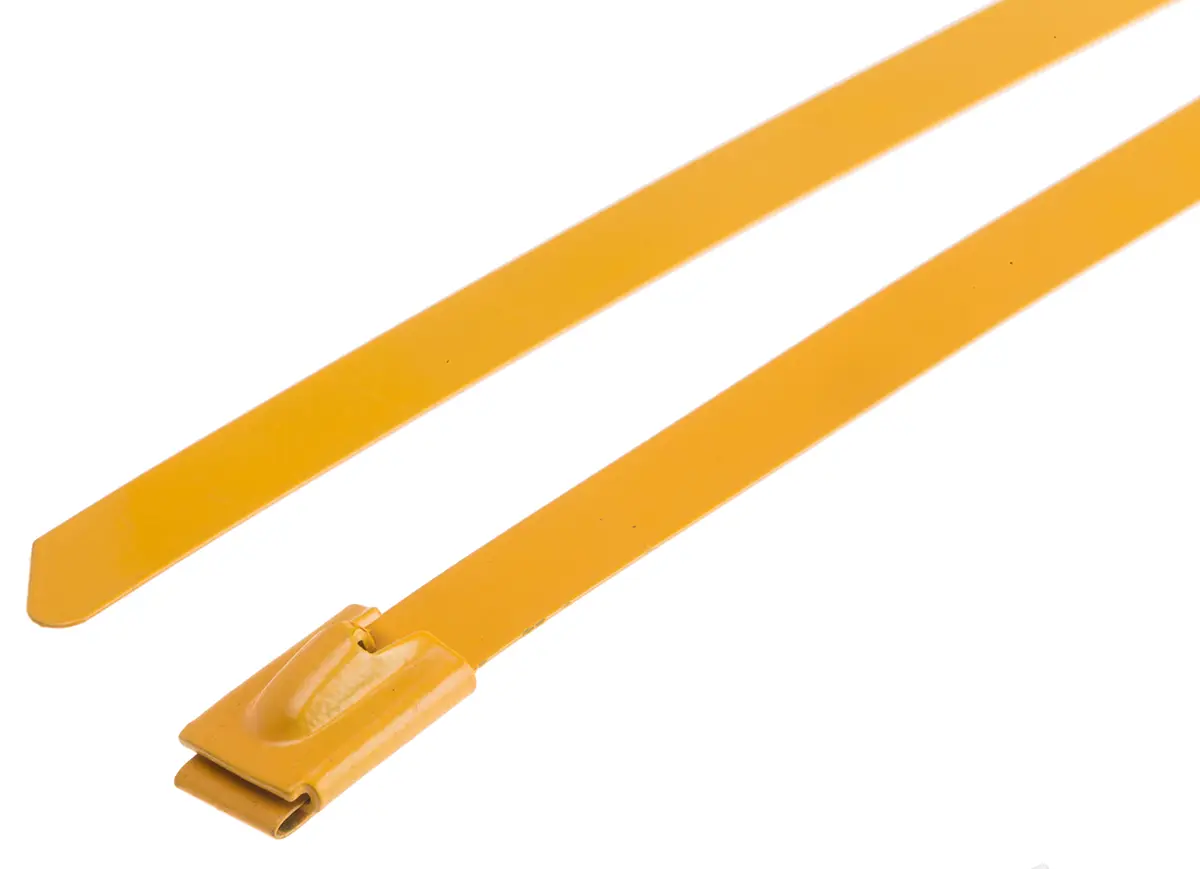 Produktfoto 1 von RS PRO Edelstahl mit Polyesterbeschichtung Kabelbinder Kugelverschluss Gelb 7.9 mm x 360 mm