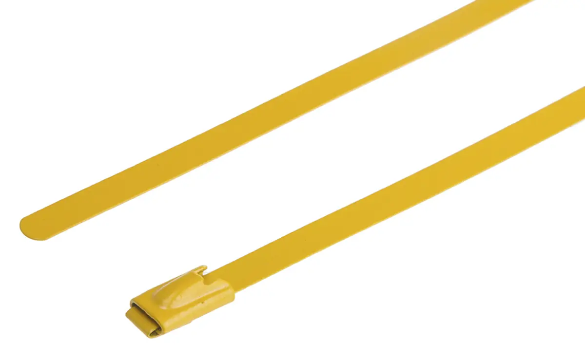 Produktfoto 1 von RS PRO Edelstahl mit Polyesterbeschichtung Kabelbinder Kugelverschluss Gelb 4.6 mm x 360 mm