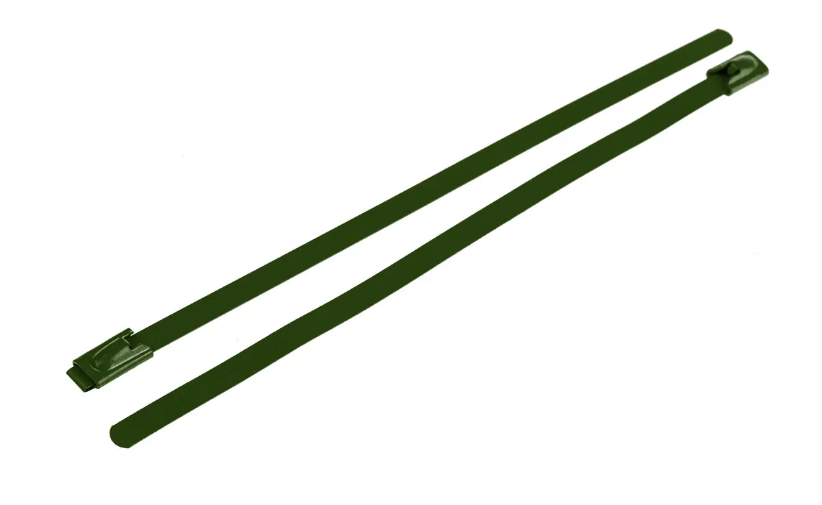 Produktfoto 1 von RS PRO Edelstahl mit Polyesterbeschichtung Kabelbinder Kugelverschluss Grün 4.6 mm x 200 mm