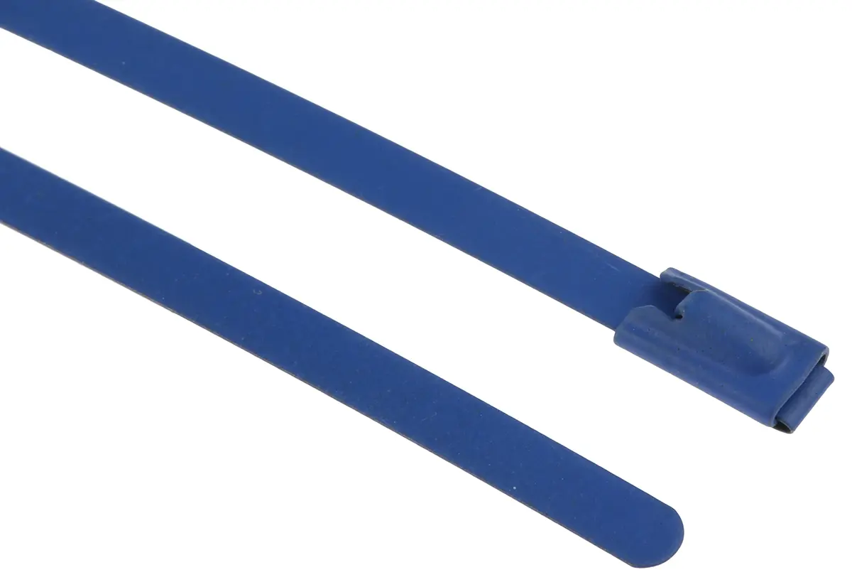 Produktfoto 1 von RS PRO Edelstahl mit Polyesterbeschichtung Kabelbinder Kugelverschluss Blau 4.6 mm x 100 mm
