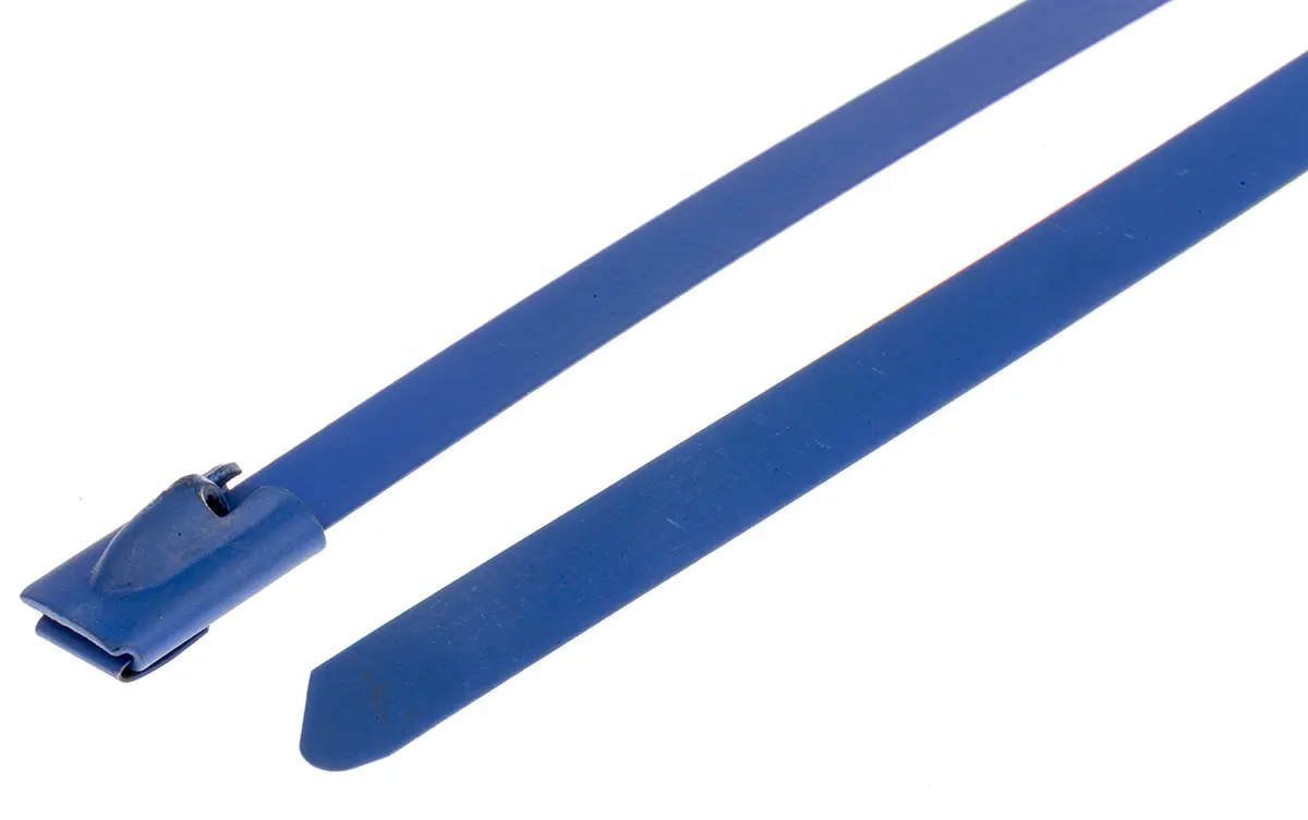 Produktfoto 1 von RS PRO Edelstahl mit Polyesterbeschichtung Kabelbinder Kugelverschluss Blau 4.6 mm x 125 mm