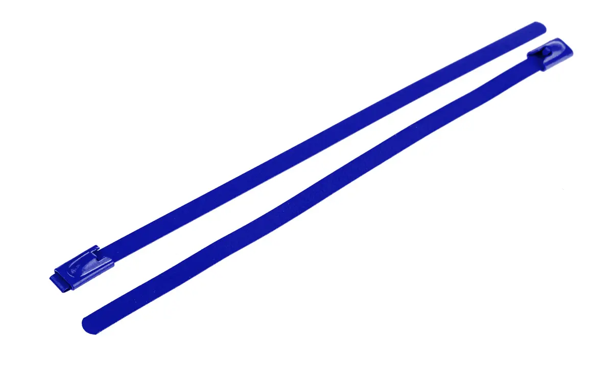 Produktfoto 1 von RS PRO Edelstahl mit Polyesterbeschichtung Kabelbinder Kugelverschluss Blau 4.6 mm x 150 mm