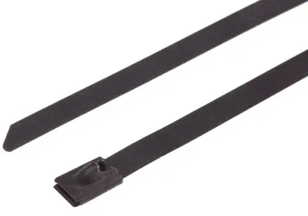 Produktfoto 1 von RS PRO Edelstahl mit Polyesterbeschichtung Kabelbinder Kugelverschluss Schwarz 7.9mm x 1 m