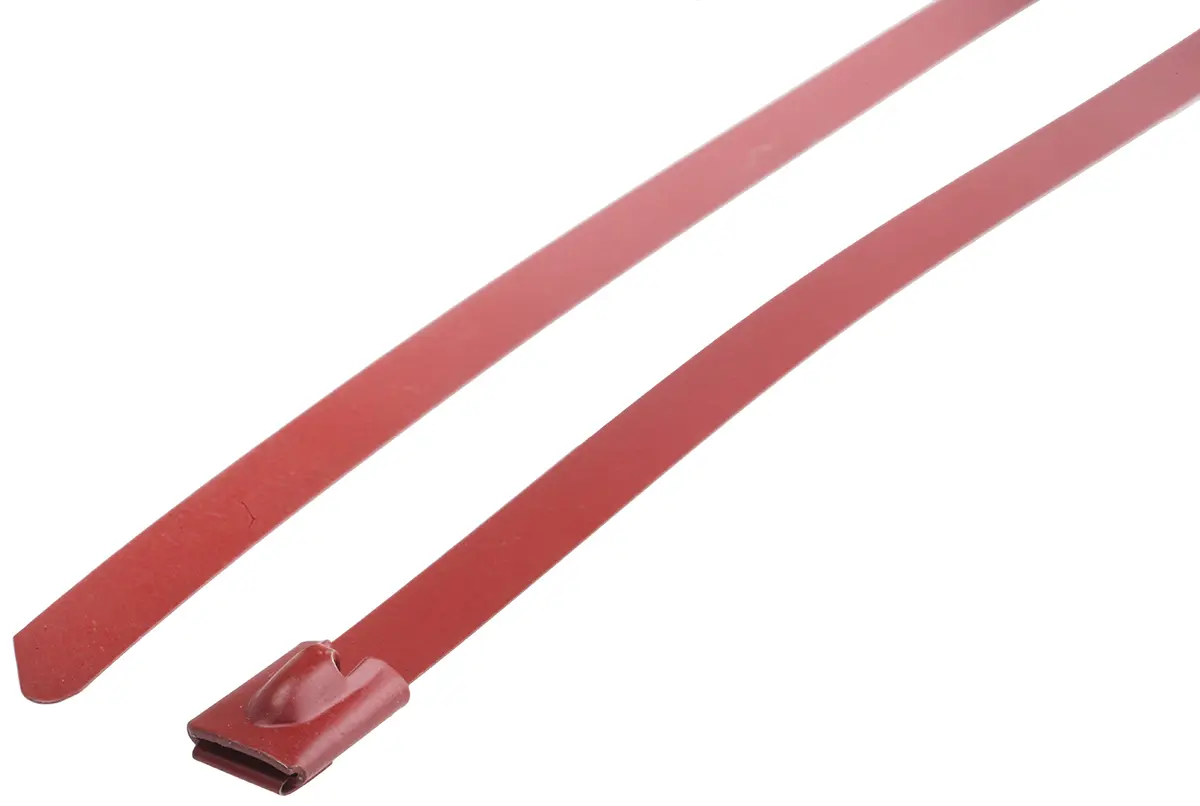 Produktfoto 1 von RS PRO Edelstahl mit Polyesterbeschichtung Kabelbinder Kugelverschluss Rot 4.6 mm x 125 mm