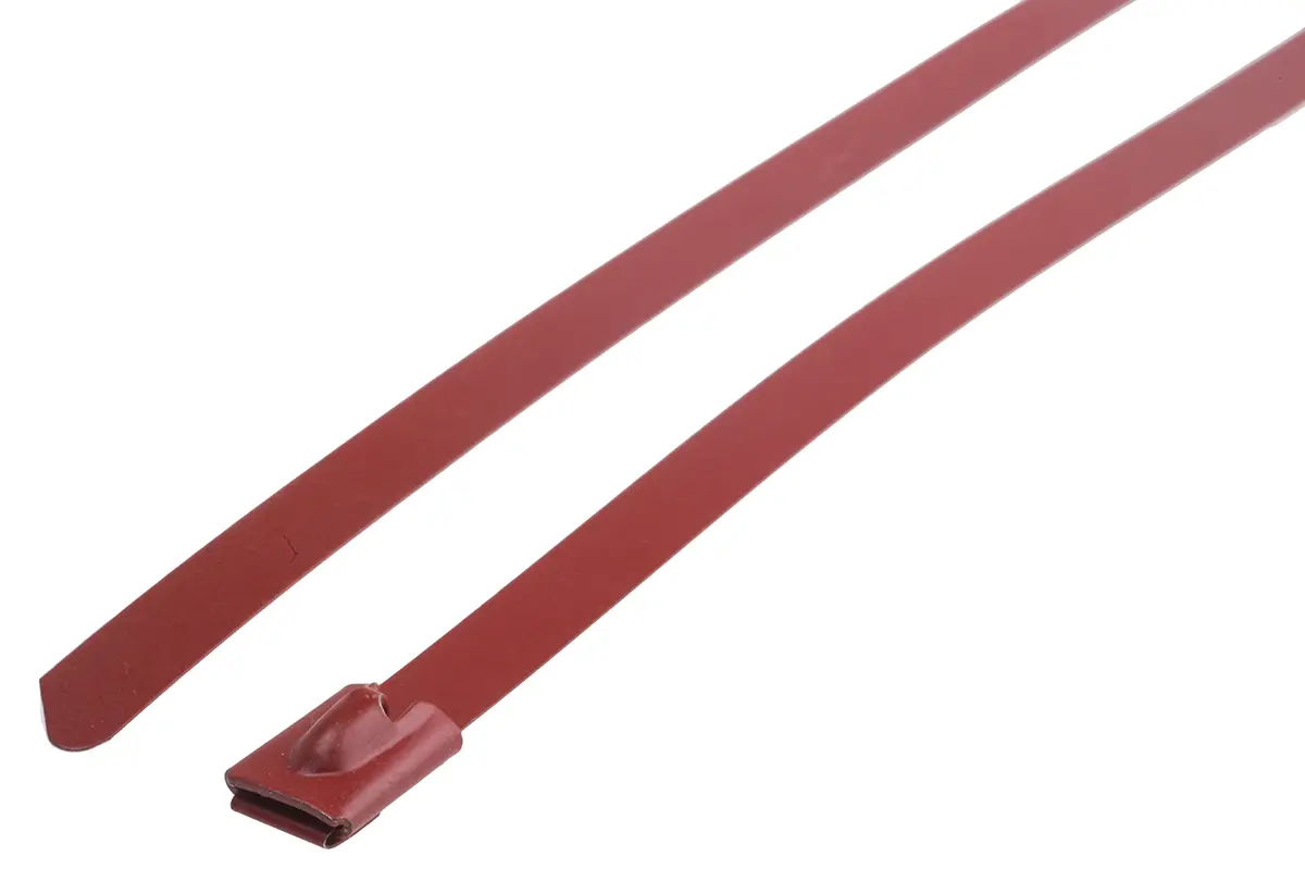 Produktfoto 1 von RS PRO Edelstahl mit Polyesterbeschichtung Kabelbinder Kugelverschluss Rot 7.9 mm x 200 mm