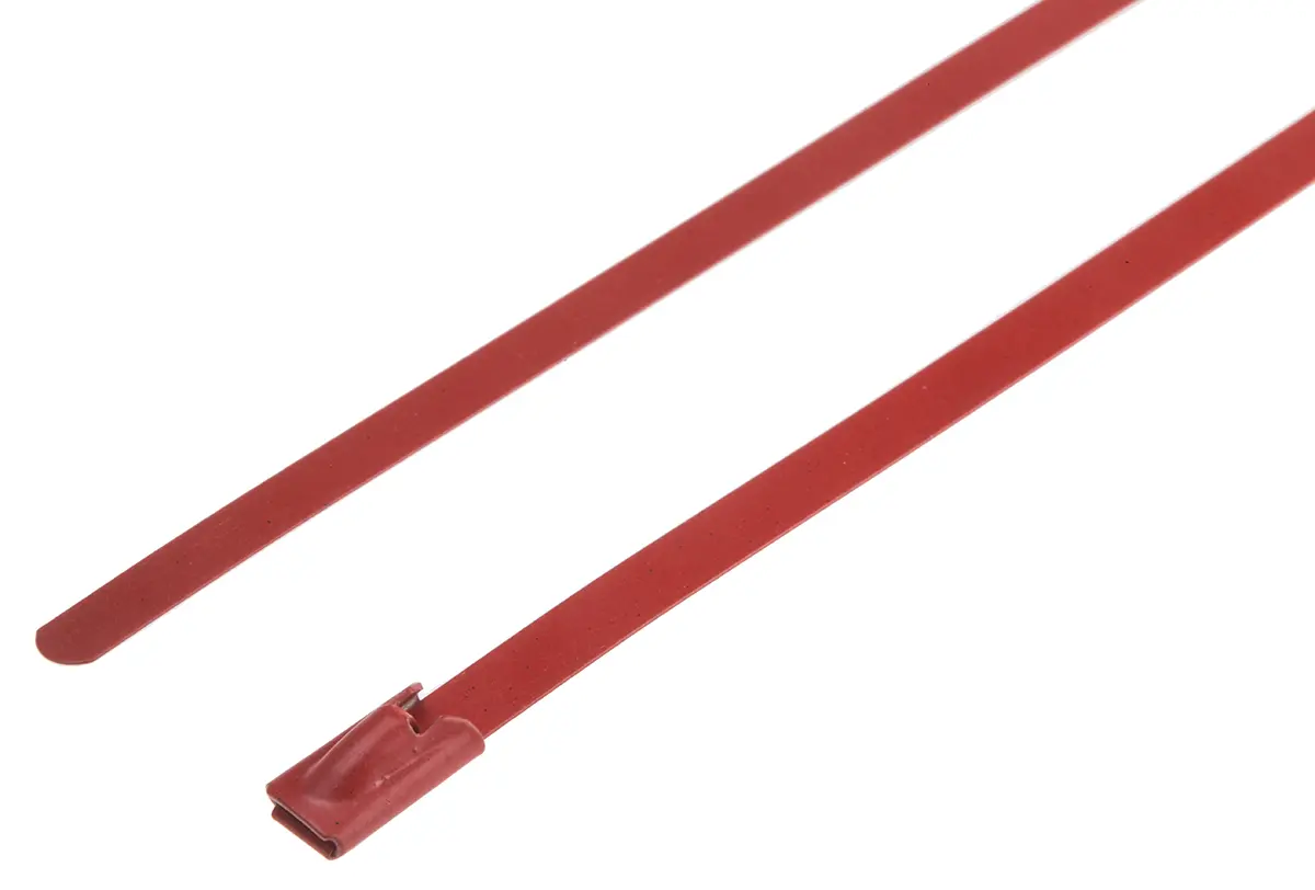 Produktfoto 1 von RS PRO Edelstahl mit Polyesterbeschichtung Kabelbinder Kugelverschluss Rot 4.6 mm x 200 mm