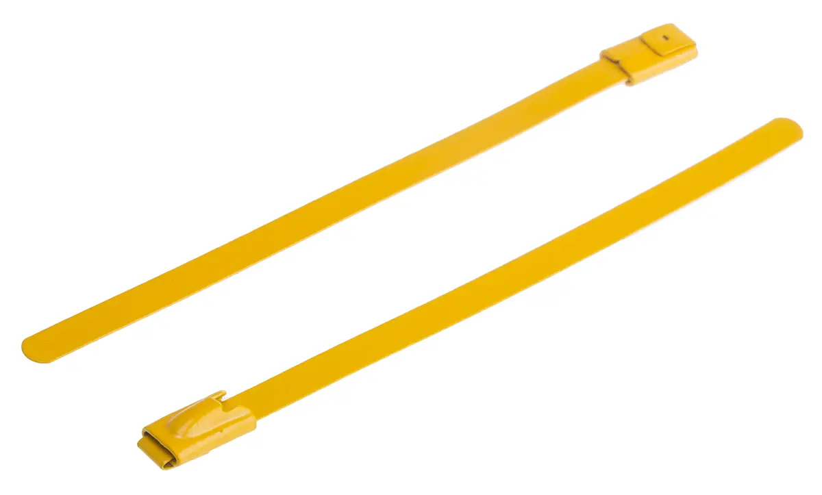 Produktfoto 1 von RS PRO Edelstahl mit Polyesterbeschichtung Kabelbinder Kugelverschluss Gelb 4.6 mm x 100 mm