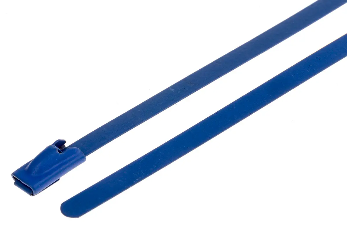 Produktfoto 1 von RS PRO Edelstahl mit Polyesterbeschichtung Kabelbinder Kugelverschluss Blau 4.6 mm x 360 mm