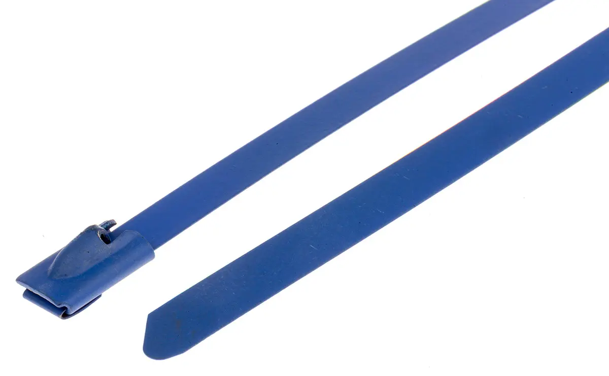 Produktfoto 1 von RS PRO Edelstahl mit Polyesterbeschichtung Kabelbinder Kugelverschluss Blau 7.9 mm x 360 mm