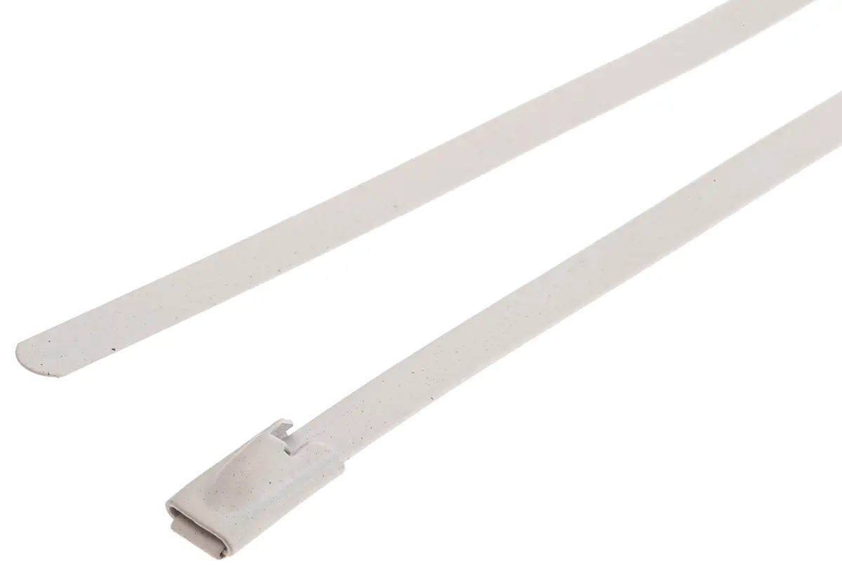 Produktfoto 1 von RS PRO Edelstahl mit Polyesterbeschichtung Kabelbinder Kugelverschluss Weiß 4.6 mm x 150 mm