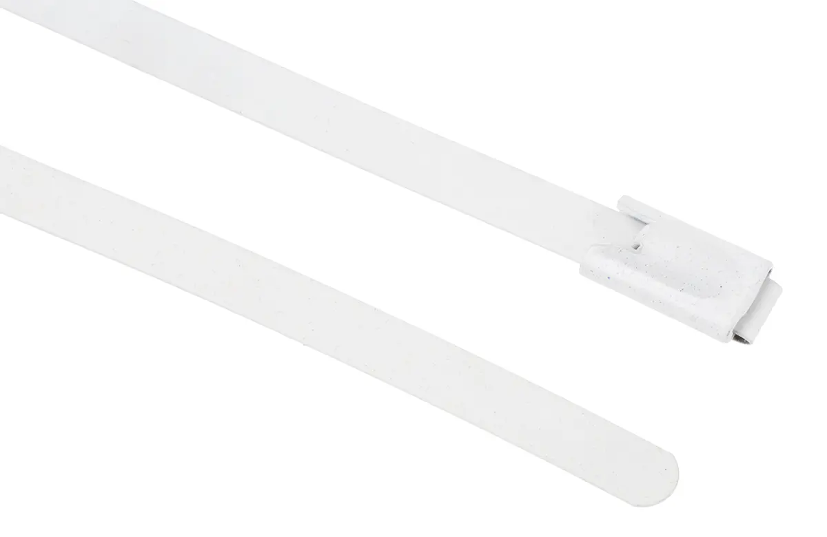 Produktfoto 1 von RS PRO Edelstahl mit Polyesterbeschichtung Kabelbinder Kugelverschluss Weiß 4.6 mm x 200 mm