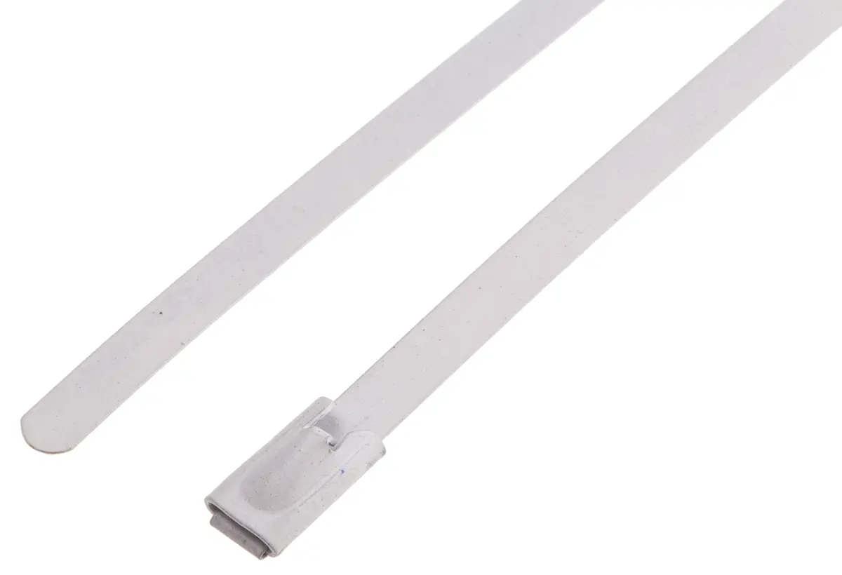 Produktfoto 1 von RS PRO Edelstahl mit Polyesterbeschichtung Kabelbinder Kugelverschluss Weiß 4.6 mm x 360 mm