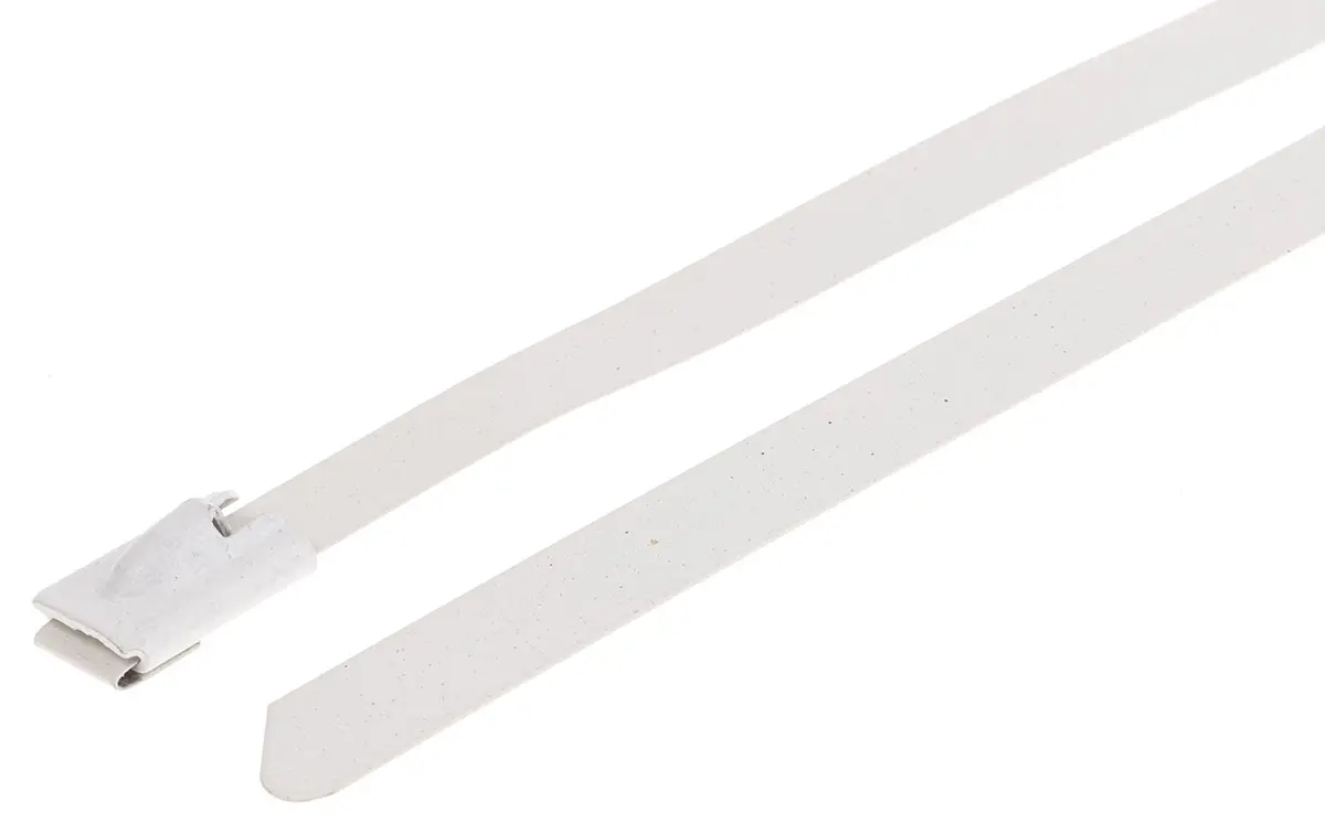 Produktfoto 1 von RS PRO Edelstahl mit Polyesterbeschichtung Kabelbinder Kugelverschluss Weiß 7.9 mm x 360 mm