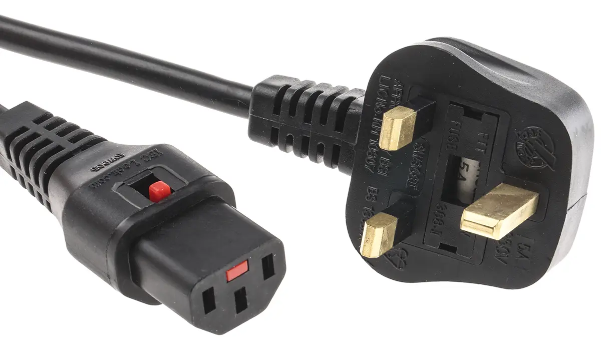 Produktfoto 1 von Schaffner Netzkabel, A IEC C13, B BS1363, 2 m Schwarz, 250 V
