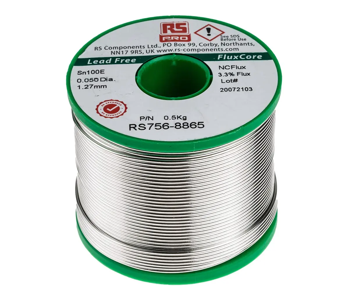 Produktfoto 1 von RS PRO Draht Lötzinn bleifrei 99.5 %Sn 0 %Pb 0.5 %Cu, 228 °C, Ø 1.27 mm / 500 g