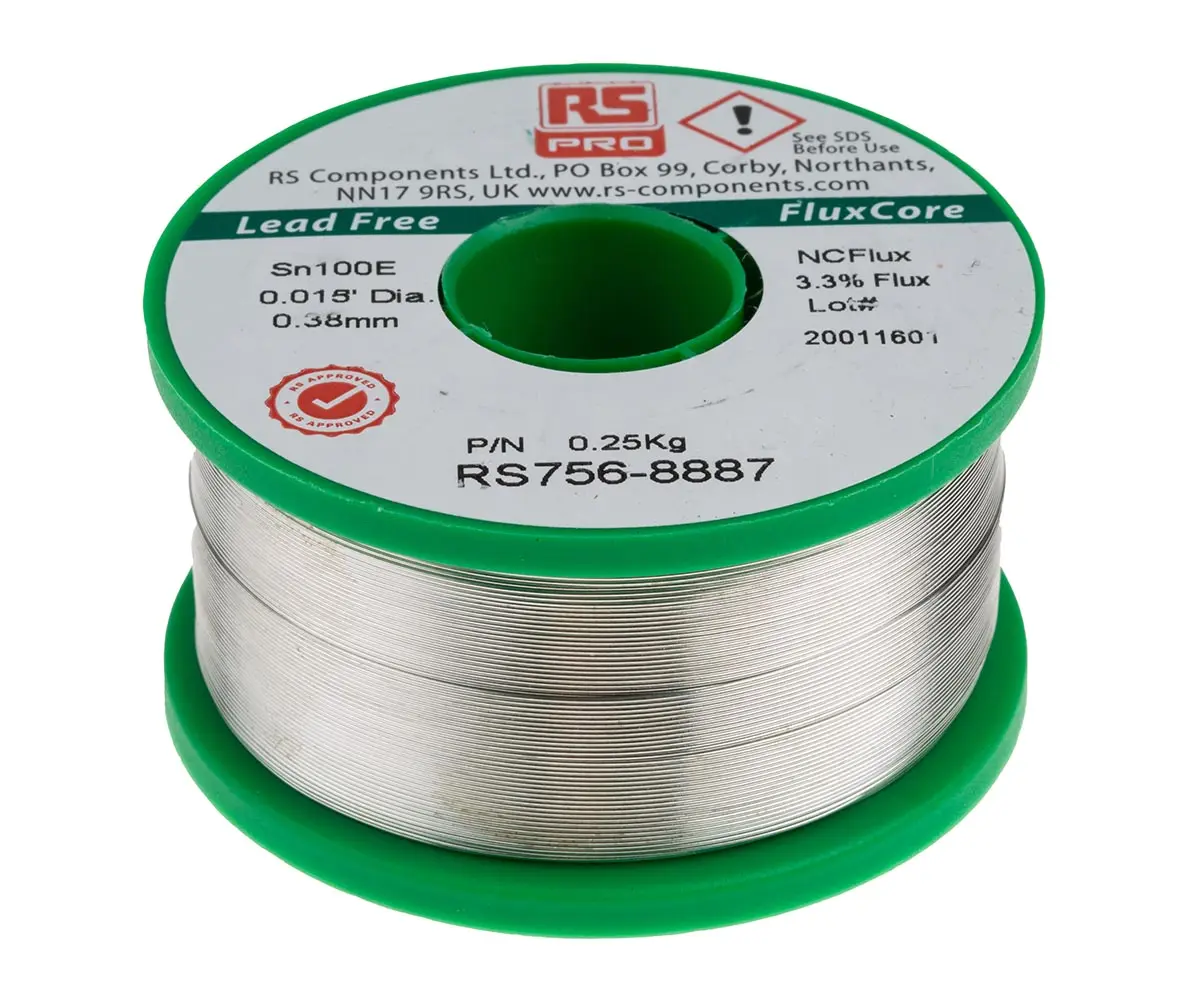 Produktfoto 1 von RS PRO Draht Lötzinn bleifrei 99.5 %Sn 0 %Pb 0.5 %Cu, 228 °C, Ø 0.38 mm / 250 g