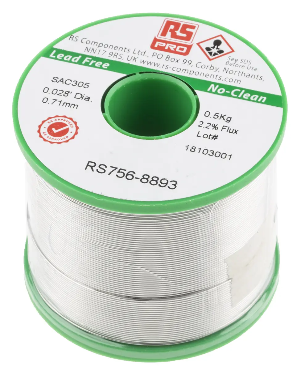 Produktfoto 1 von RS PRO Draht Lötzinn bleifrei 96.5 %Sn 0 %Pb 0.5 %Cu 3 %Ag, 217 °C, Ø 0.71 mm / 500 g