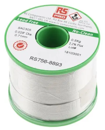 Produktfoto 1 von RS PRO Draht Lötzinn bleifrei 96.5 %Sn 0 %Pb 0.5 %Cu 3 %Ag, 217 °C, Ø 0.71 mm / 500 g
