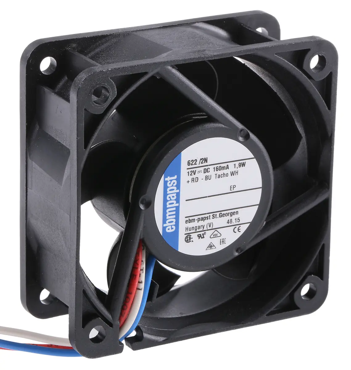 Produktfoto 1 von ebm-papst 620 Axiallüfter, Kugel, 12V dc / 2.1 W 1.05 A, 6100 U/min, 40 m³/h IP20 60 mm 60mm 25 mm