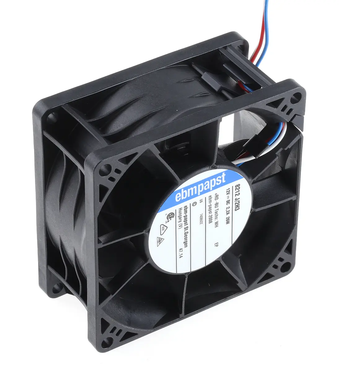 ebm-papst 8200 J DC-Axiallüfter, Kugellager, 12 V dc / 26W, 80 x 80 x 38mm, 12000U/min, 190m³/h
