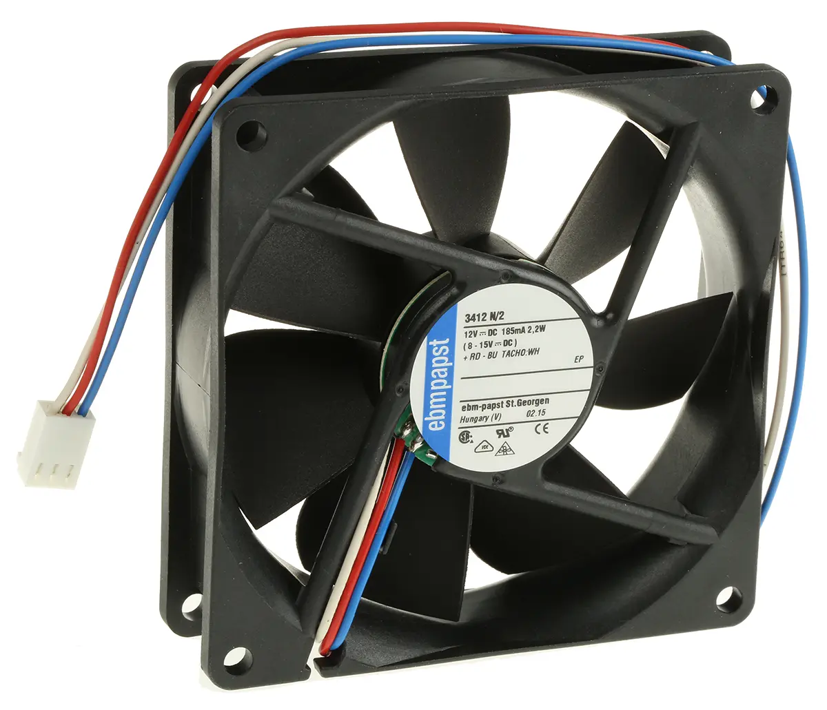 Produktfoto 1 von ebm-papst 3400 N Axiallüfter, Kugel, 12V dc / 2.2 W 183 mA, 2700 U/min, 84 m³/h IP20 92 mm 92mm 25 mm