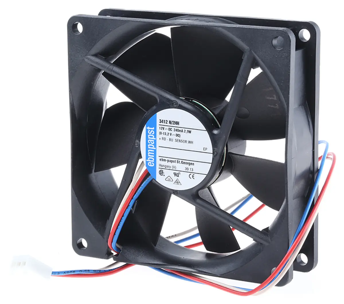 Produktfoto 1 von ebm-papst 3400 N Axiallüfter, Kugel, 12V dc / 2.9 W 241 mA, 3250 U/min, 102 m³/h IP20 92 mm 92mm 25 mm