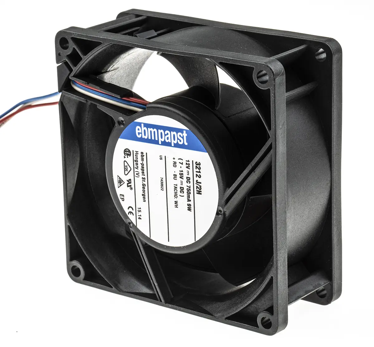 Produktfoto 1 von ebm-papst 3200 J - S-Force DC-Axiallüfter, Kugellager, 12 V dc / 9W, 92 x 92 x 38mm, 6800U/min, 146m³/h