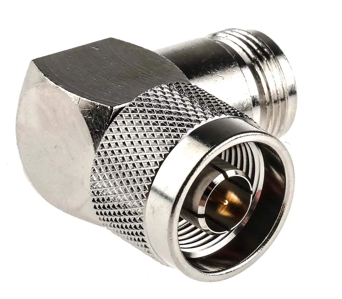 Produktfoto 1 von RS PRO HF Adapter, 50 Ω, gewinkelt, 11GHz Stecker Buchse, Koaxial Nennspannung