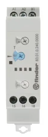 Produktfoto 1 von Finder 83 Zeitrelais, DIN-Hutschiene 24 V dc 24V ac, 240 V ac, 1 Kont. Multifunktion, 1-poliger Umschalter