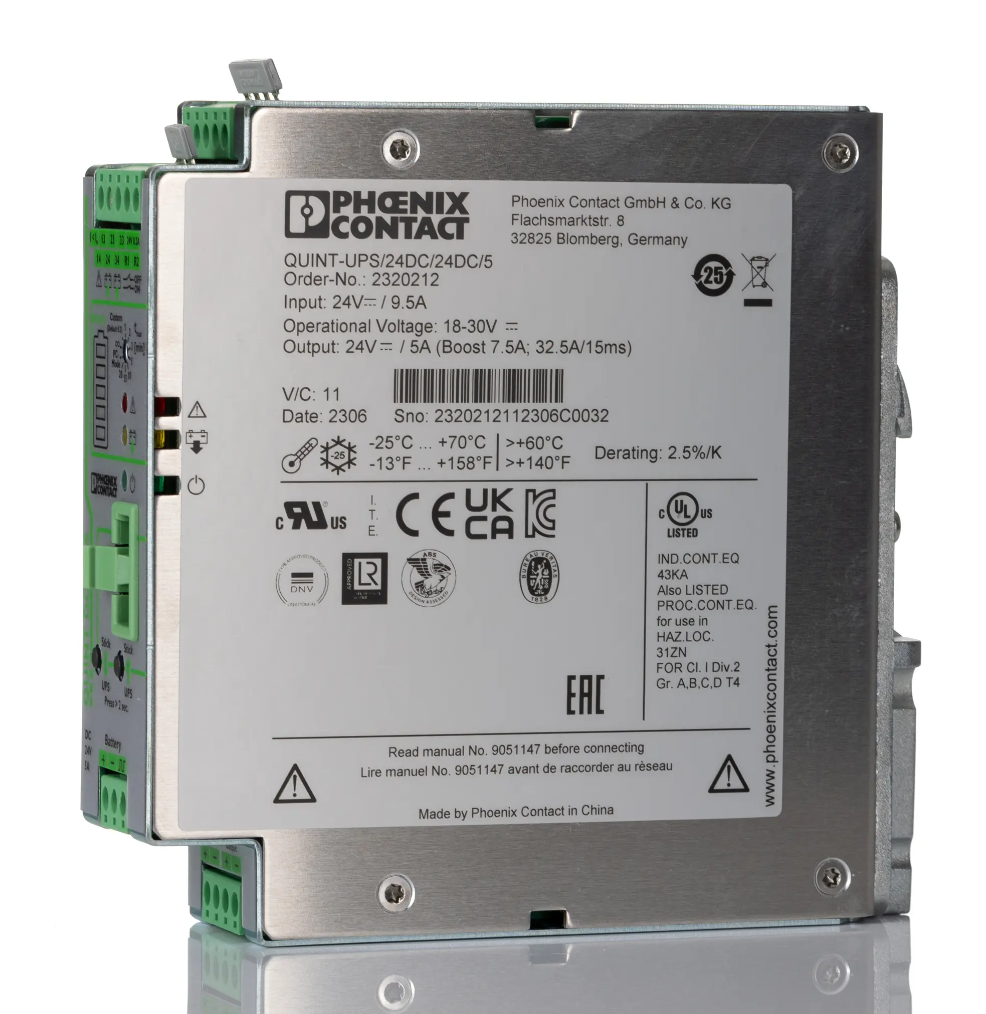 Produktfoto 1 von Phoenix Contact QUINT-UPS DIN-Schienen USV Stromversorgung 120W, 24V dc / 40A