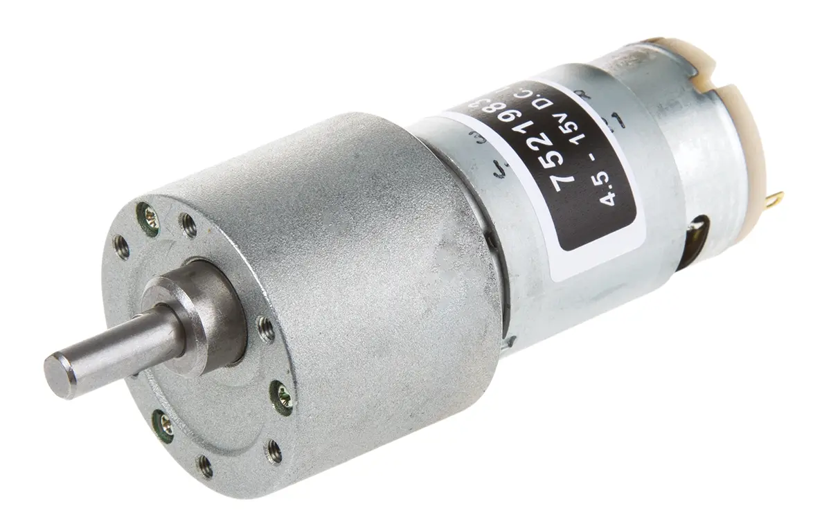 Produktfoto 1 von RS PRO 950D M. Getriebe Gleichstrommotor 500:1, 4.5/15 V dc / 7 W, 14 rpm, Wellen-Ø 6 mm, 37 mm x 76.1 mm x 15 mm