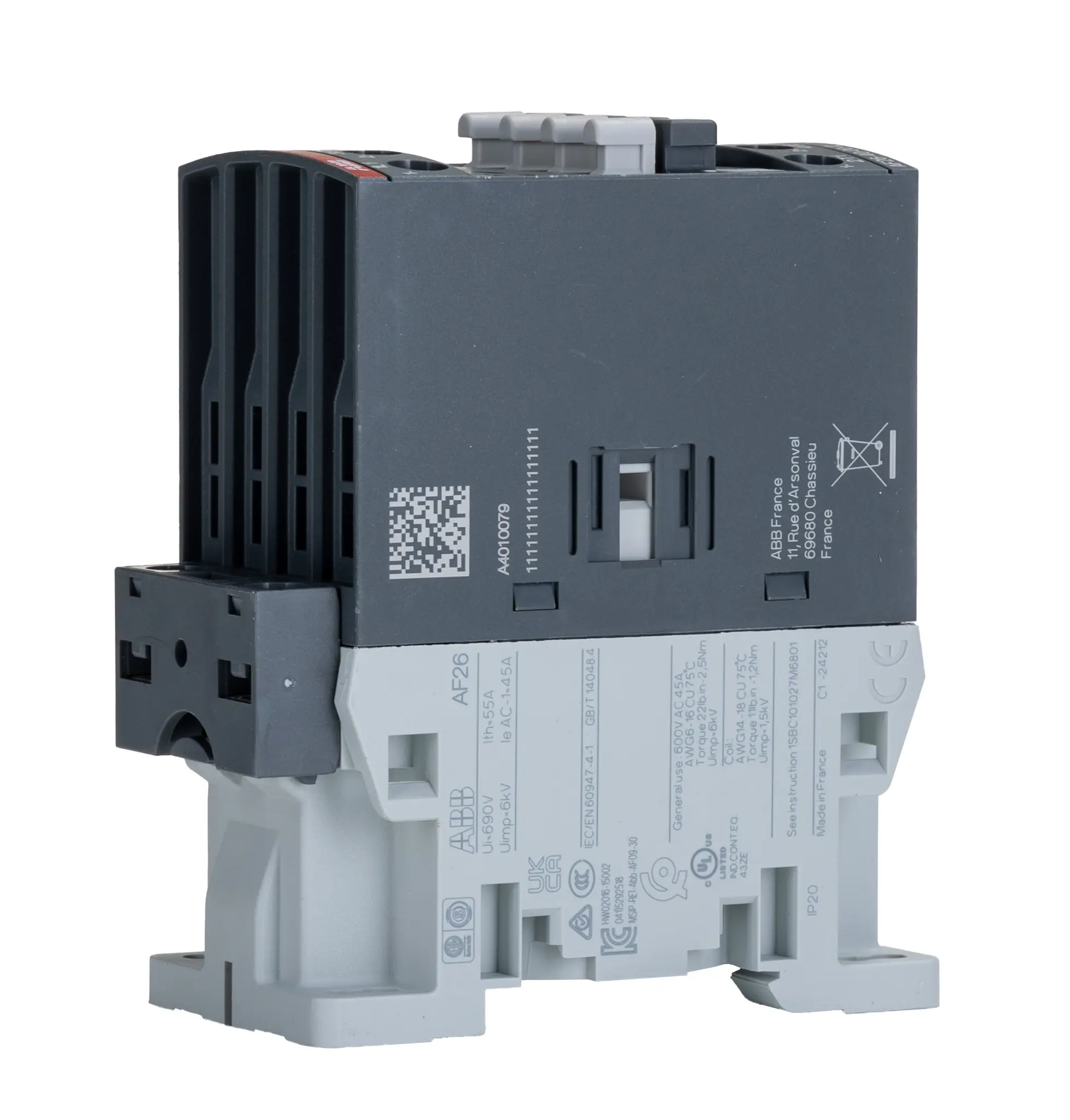 Produktfoto 1 von ABB AF26 Schütz 110 V ac/dc-Spule, 4-polig, 690V ac / 45 A 130 V 11 kW 4 Schließer Motorsteuerung
