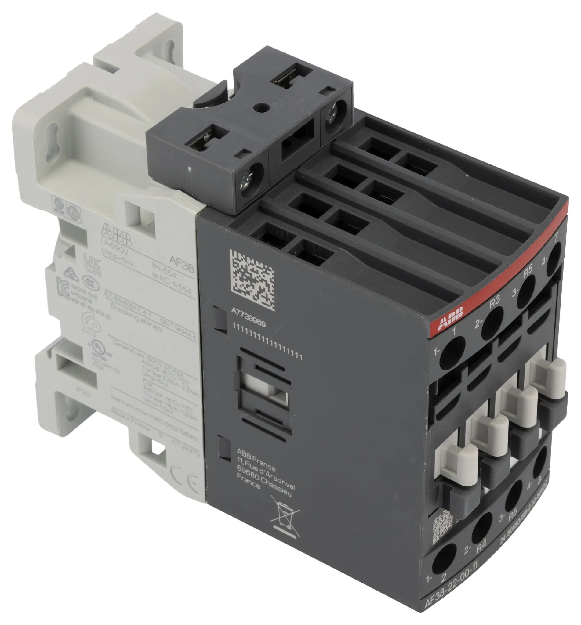 Produktfoto 1 von ABB AF38 Schütz 24 V ac/dc-Spule, 4-polig, 690V ac / 55 A 60 V 18.5 kW 2 Schließer/2 Öffner Motorsteuerung