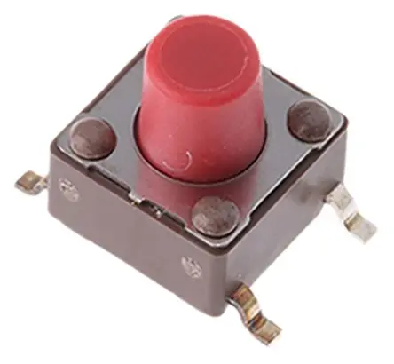 Produktfoto 1 von APEM Taster SPST Bolzen, Lötanschluss 50mA Tastend 7 mm Rot Oberfläche B. 6mm L. 6 mm
