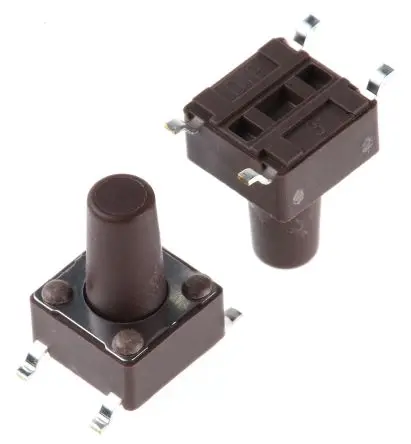 Produktfoto 1 von APEM Taster SPST Bolzen, Lötanschluss 50mA Tastend 9.5 mm Braun Oberfläche B. 6mm L. 6 mm