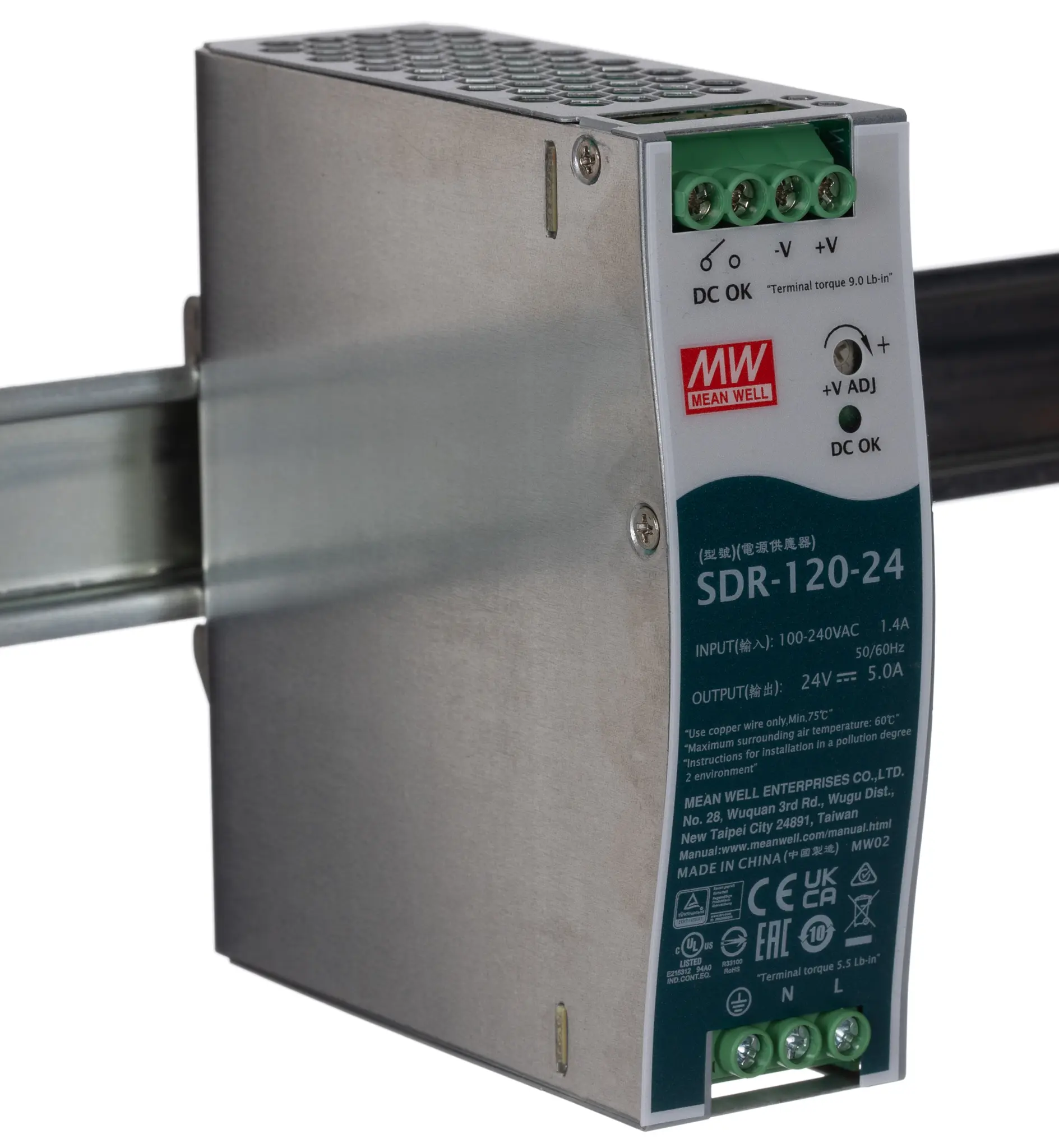 Produktfoto 1 von MEAN WELL SDR DIN-Schienen Netzteil Getaktet 24V dc / 5A 120W 88 → 264V ac
